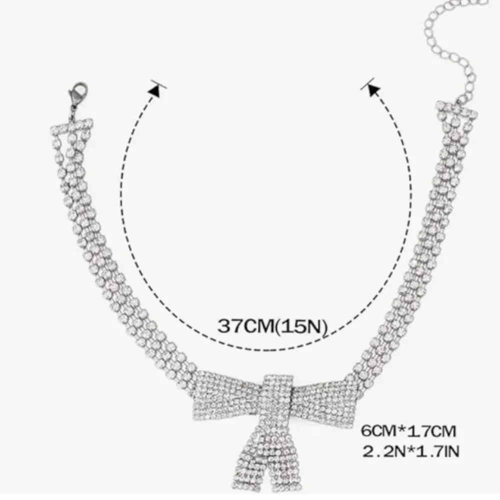 Anthro Gold Bow Rhinestone Necklace Choker